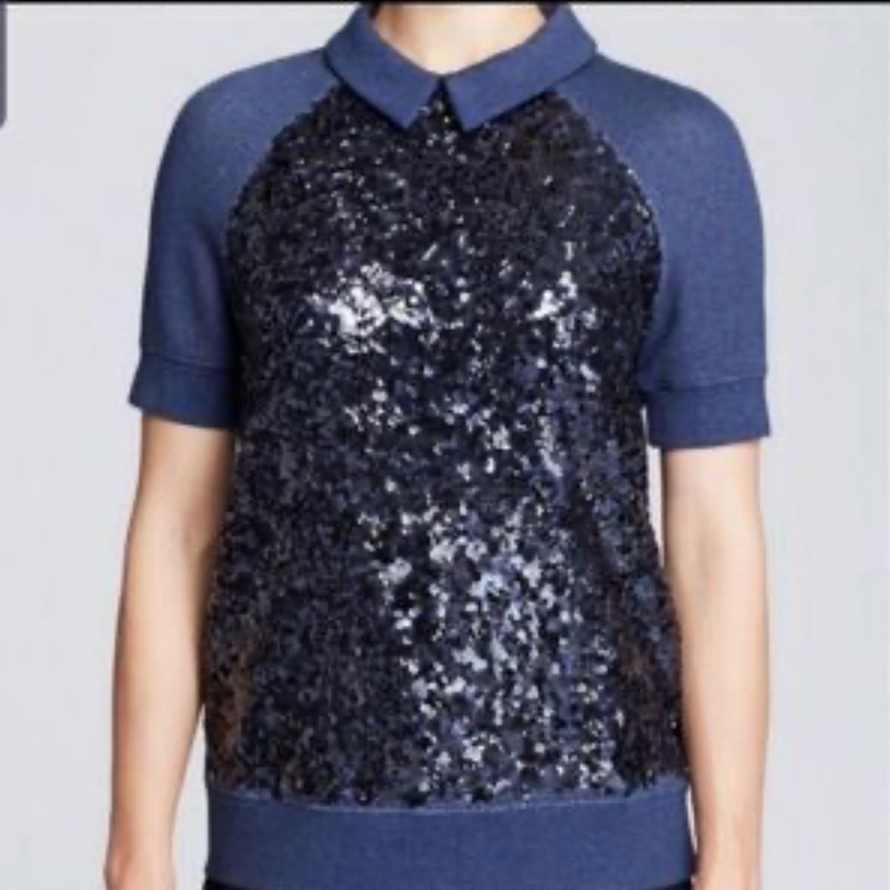 Kate Spade Navy Milo Sequin Sweatshirt Polo size Small